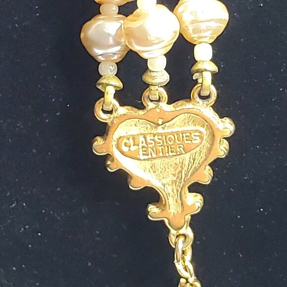 VTG Classiques Entier Triple Strand Faux Fresh Water Pearl Necklace Champaign - Picture 6 of 15